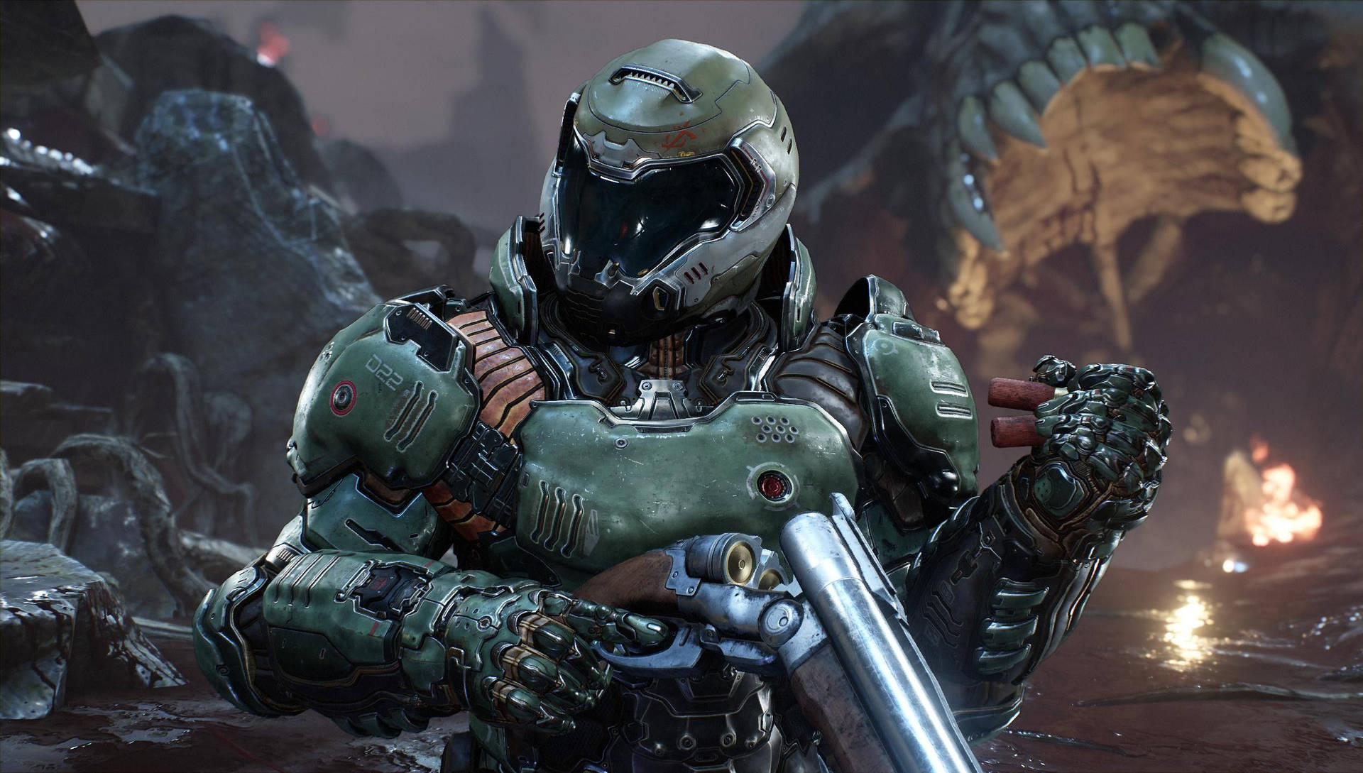 Doom Hd Marine In Green Suit Background