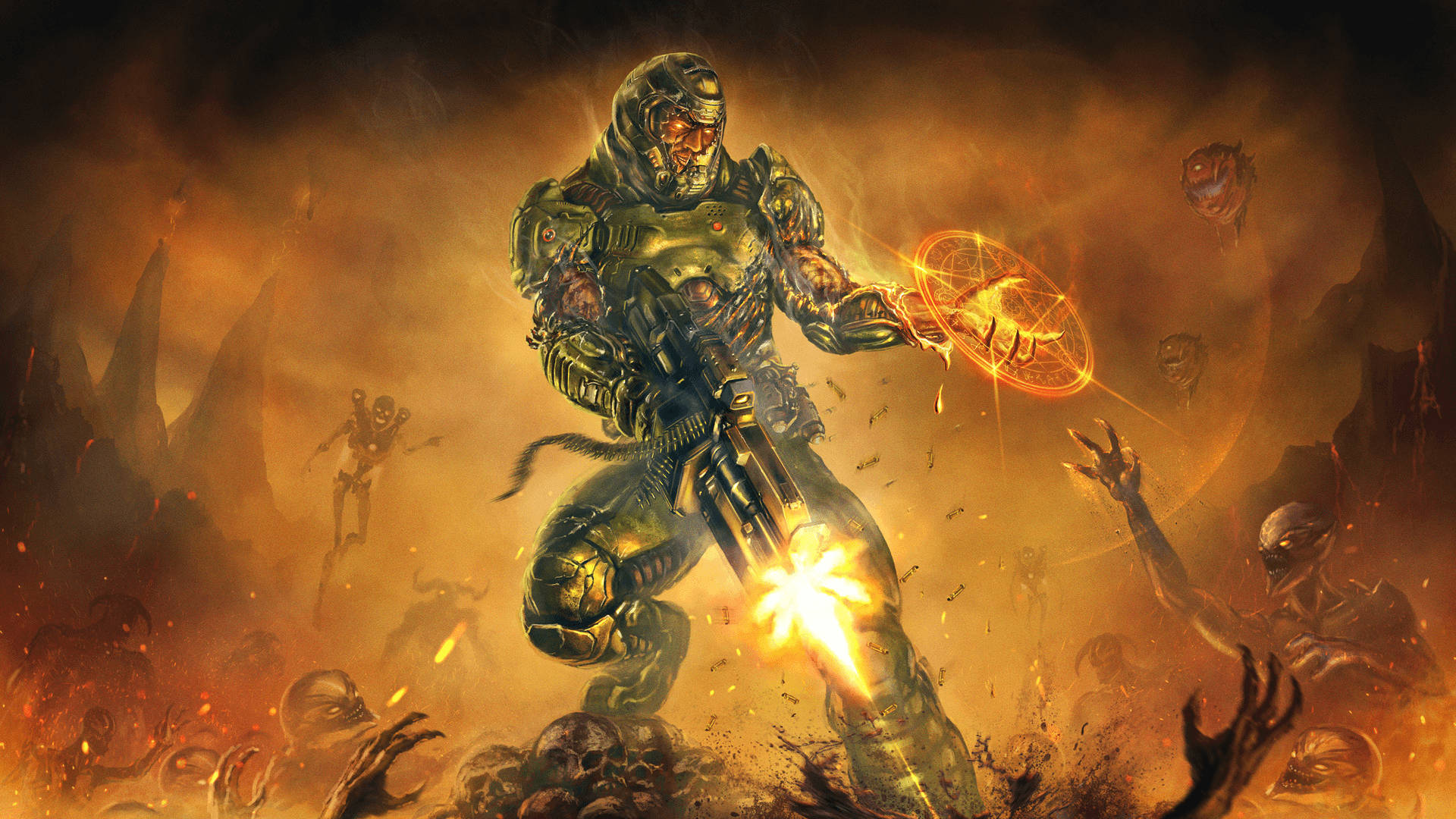 Doom Hd Space Marine With Gun Background