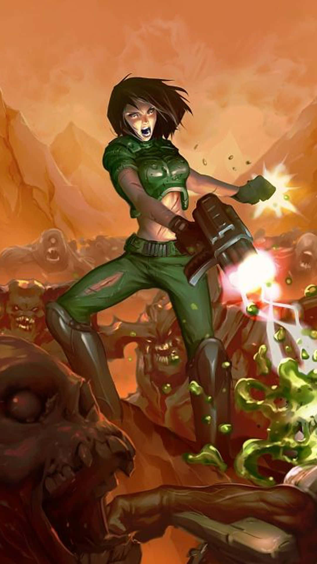 Doom Iphone Woman Weapon Background