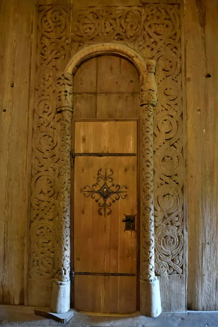Door At Heddal Stave Church Background