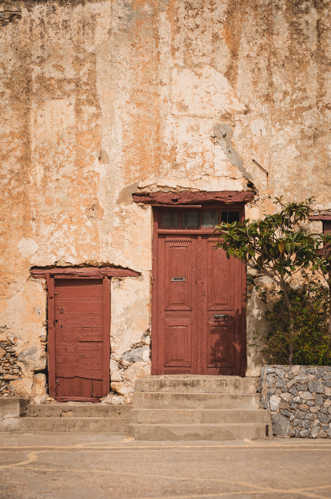 Doors Of Preveli Monastery Courtyard Background