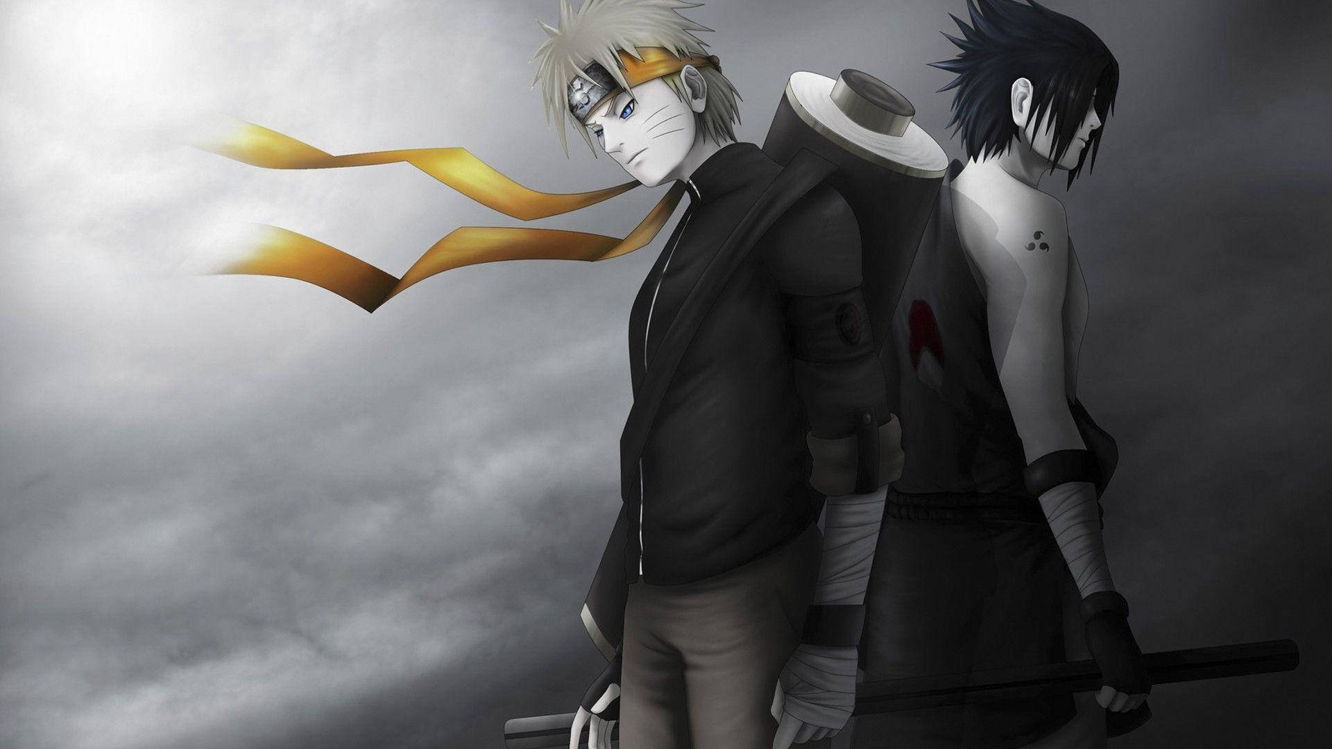 Dope Anime Naruto And Sasuke Bnw Background