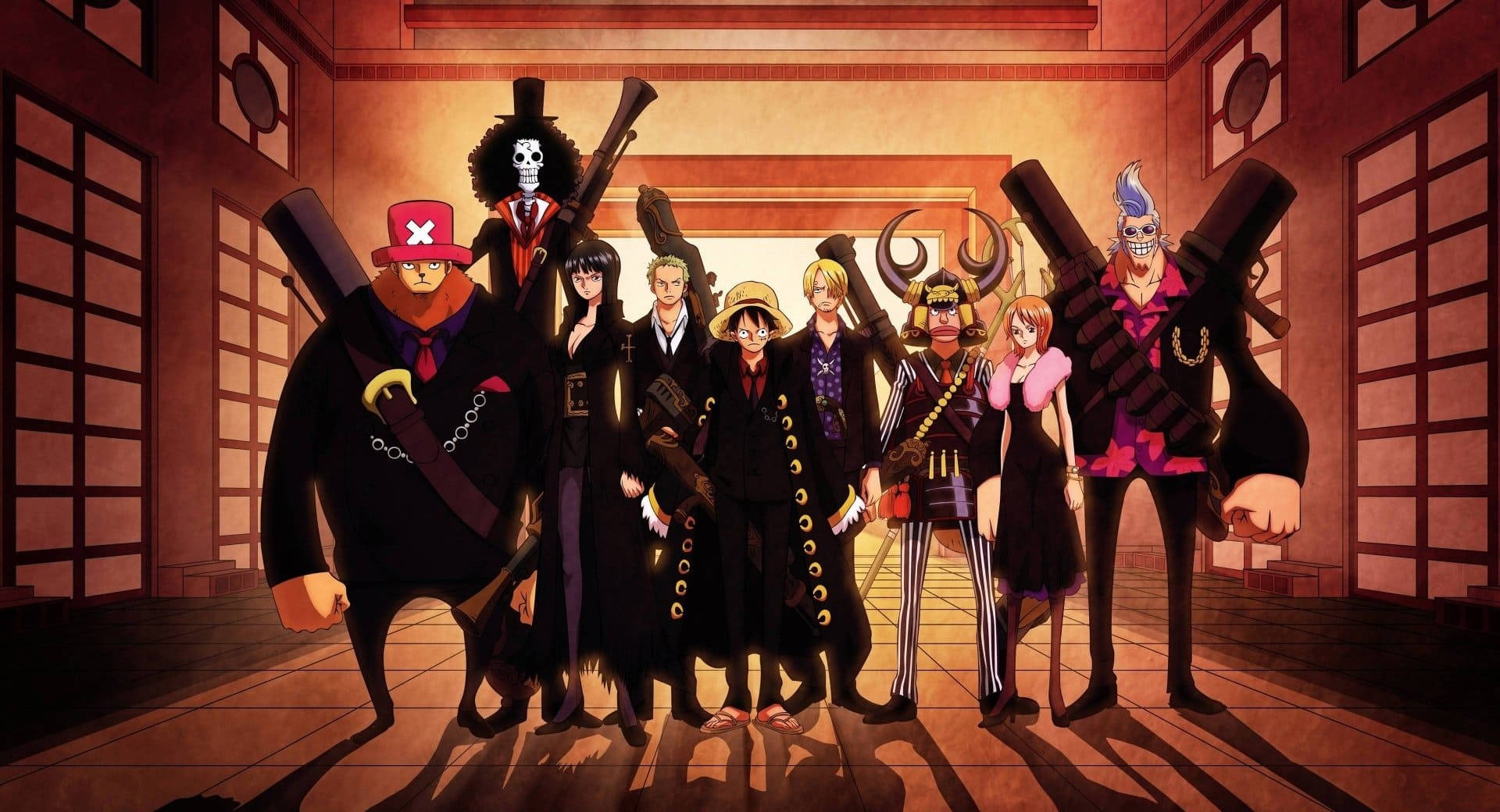 Dope Anime Straw Hat Crew In Black Background