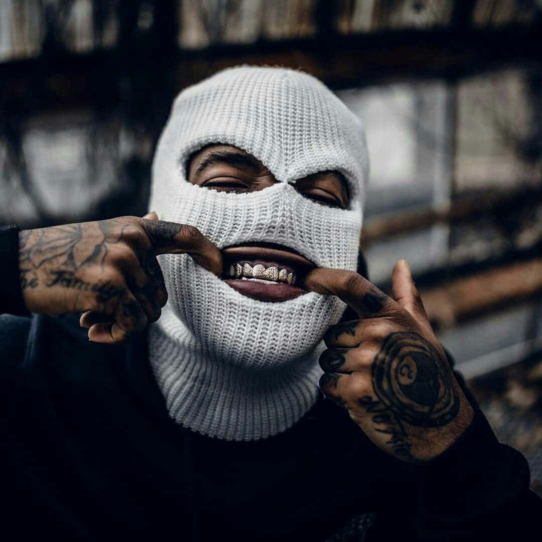 Dope Gangster With Knitted Mask Background