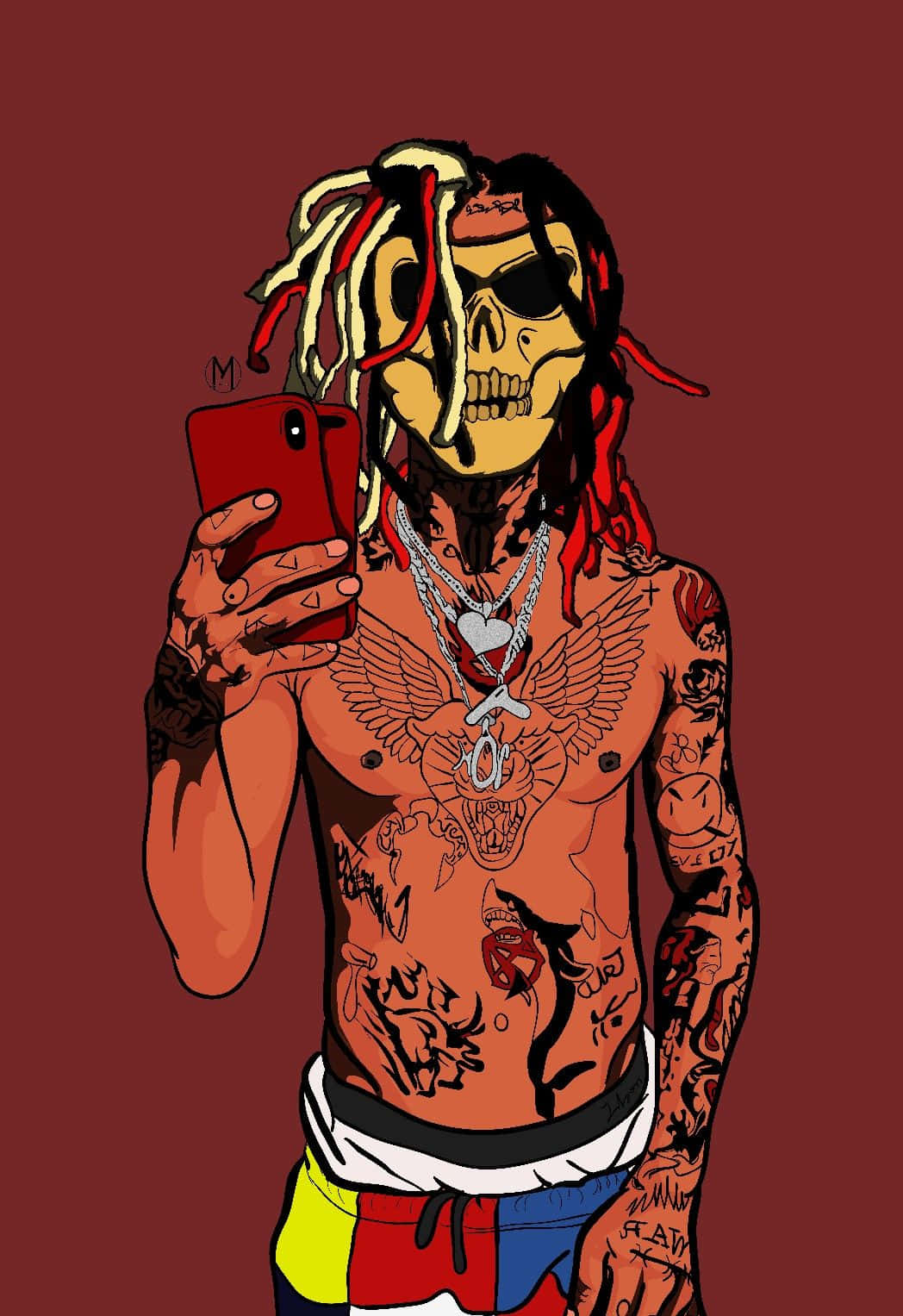 Dope Gangster With Mask And Tattoos Background