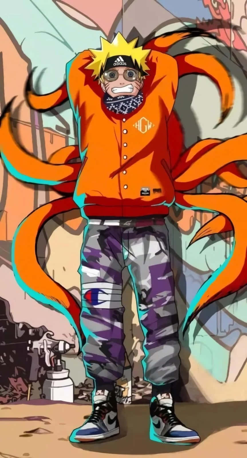 Dope Naruto Kyuubi Tails Wearing Modern Fashion Fanart Background