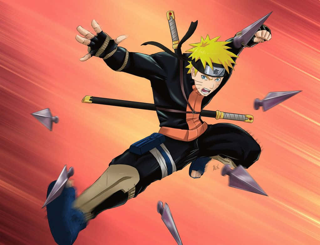 Dope Naruto Uzumaki Throwing Kunai Digital Illustration Background