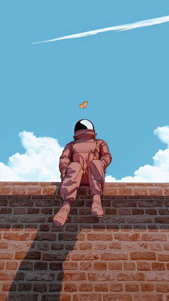 Dope Phone Astronaut Atop Brick Wall Background