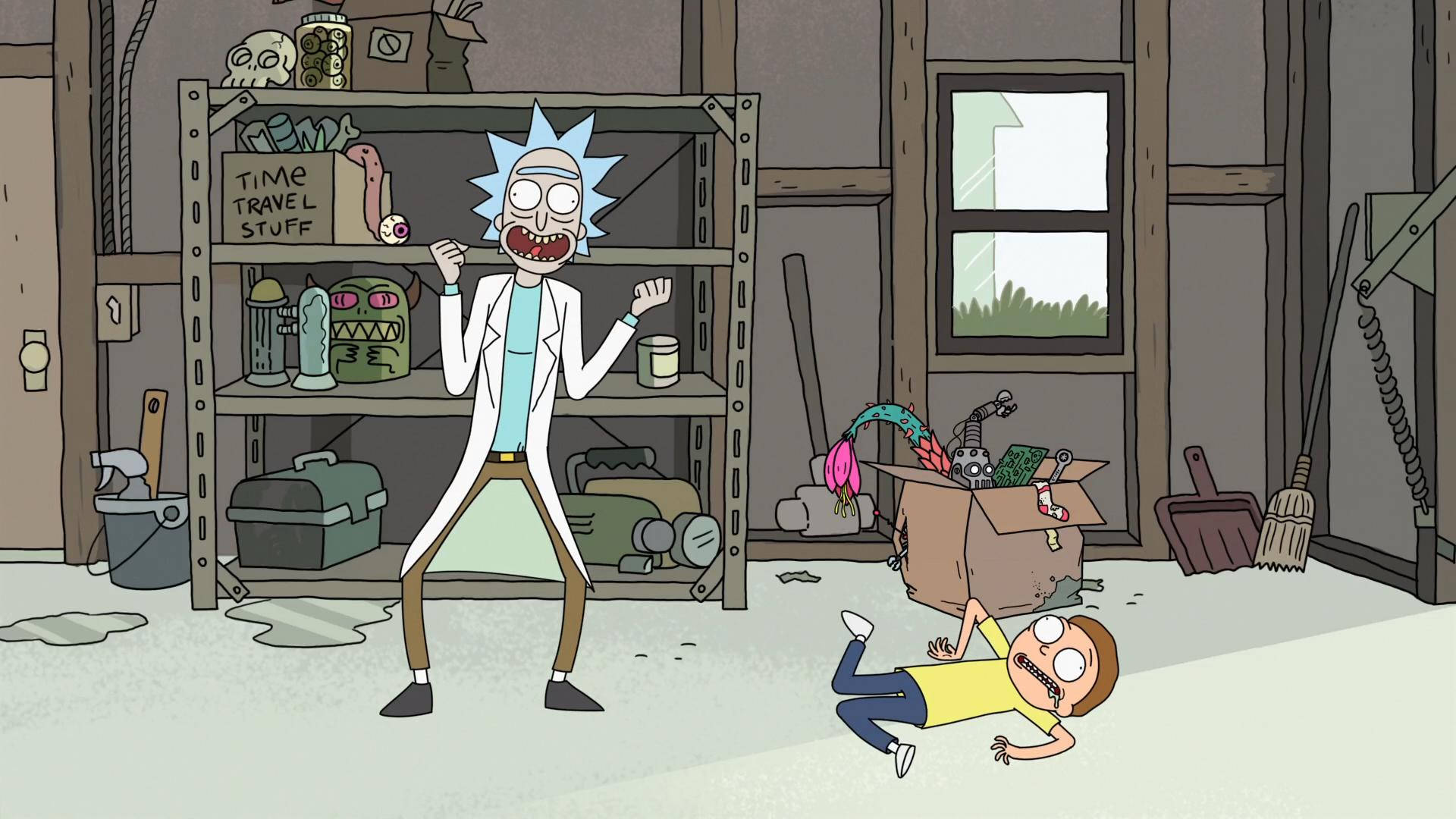 Dope Rick And Morty Panic Shot Background