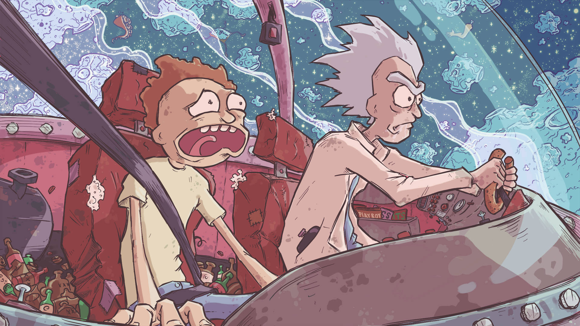 Dope Rick And Morty Ship Ride Background