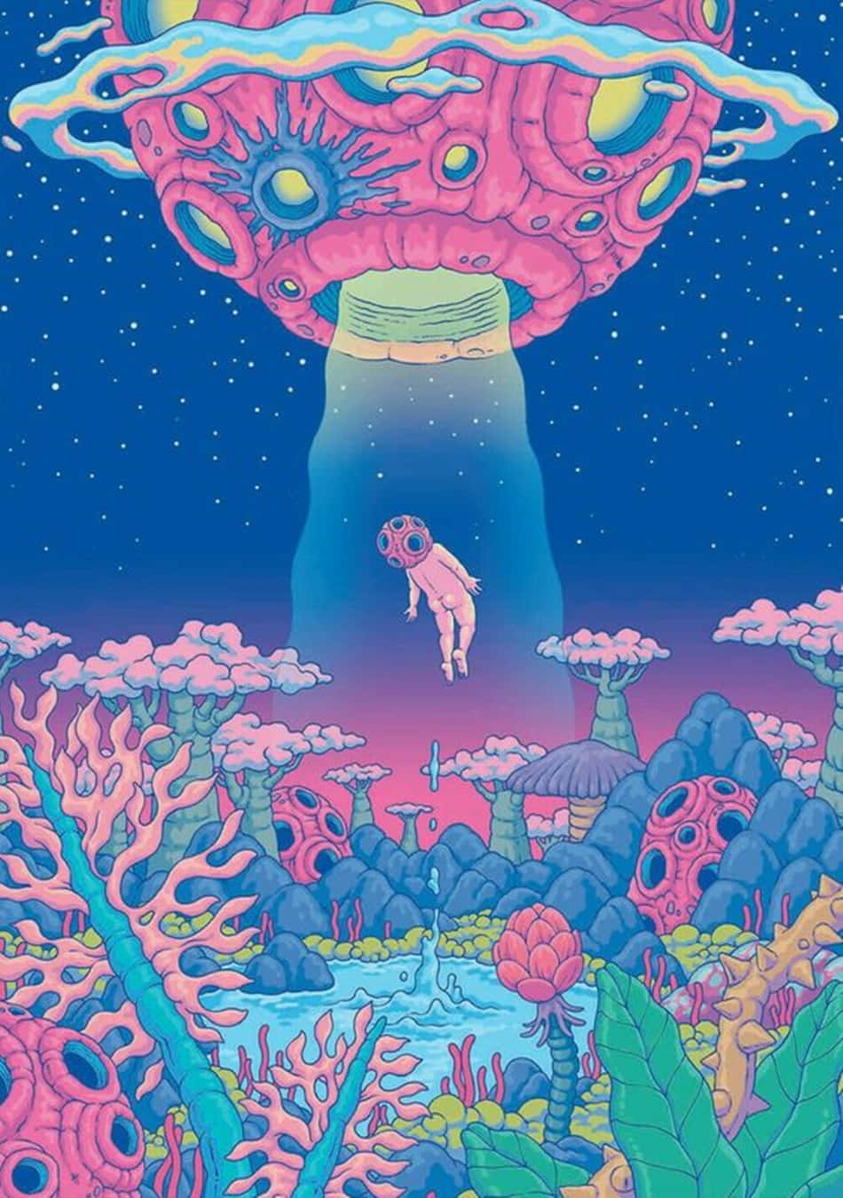 Dope Trippy Art Astronaut Spaceship Background