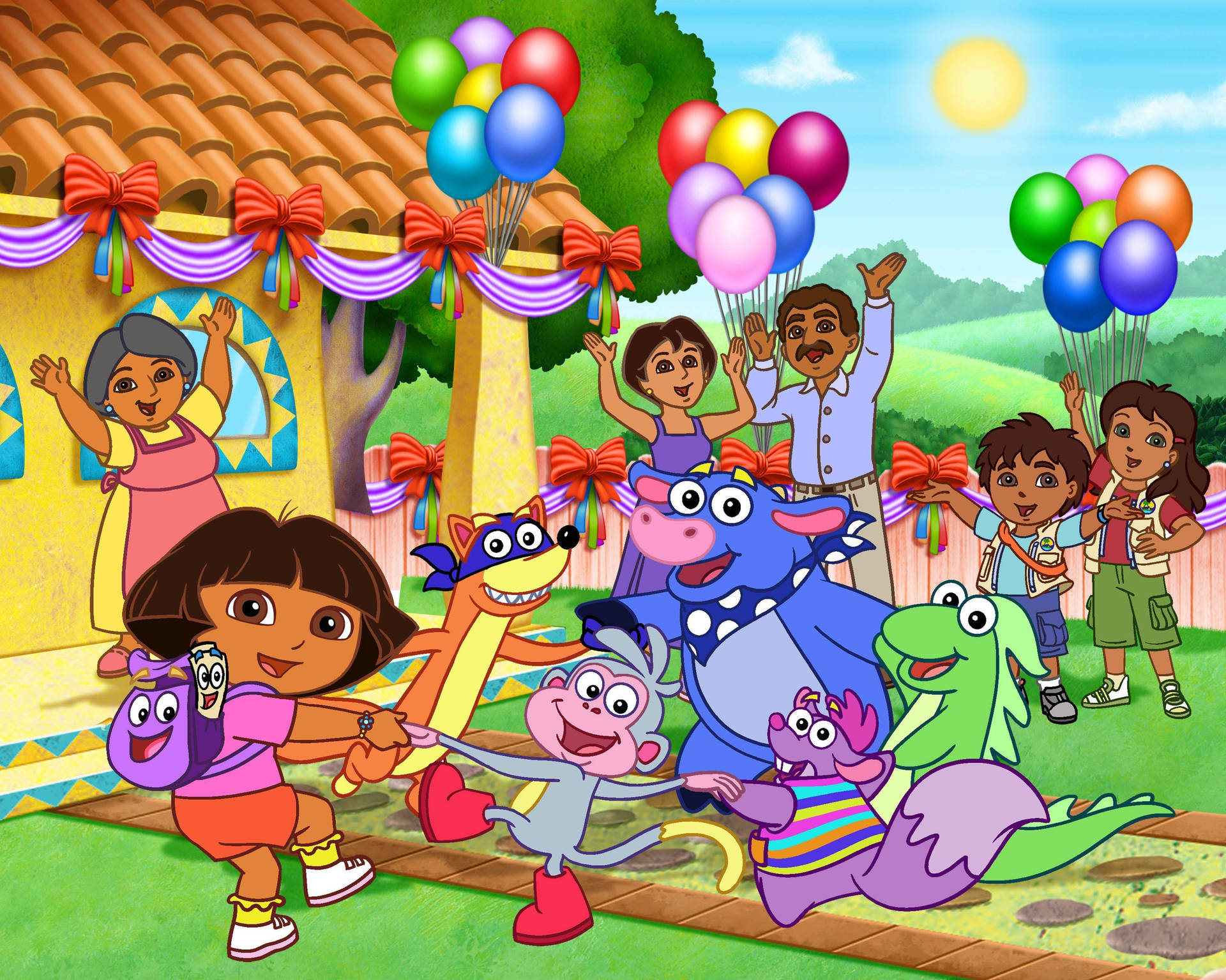 Dora The Explorer Partying Friends Background