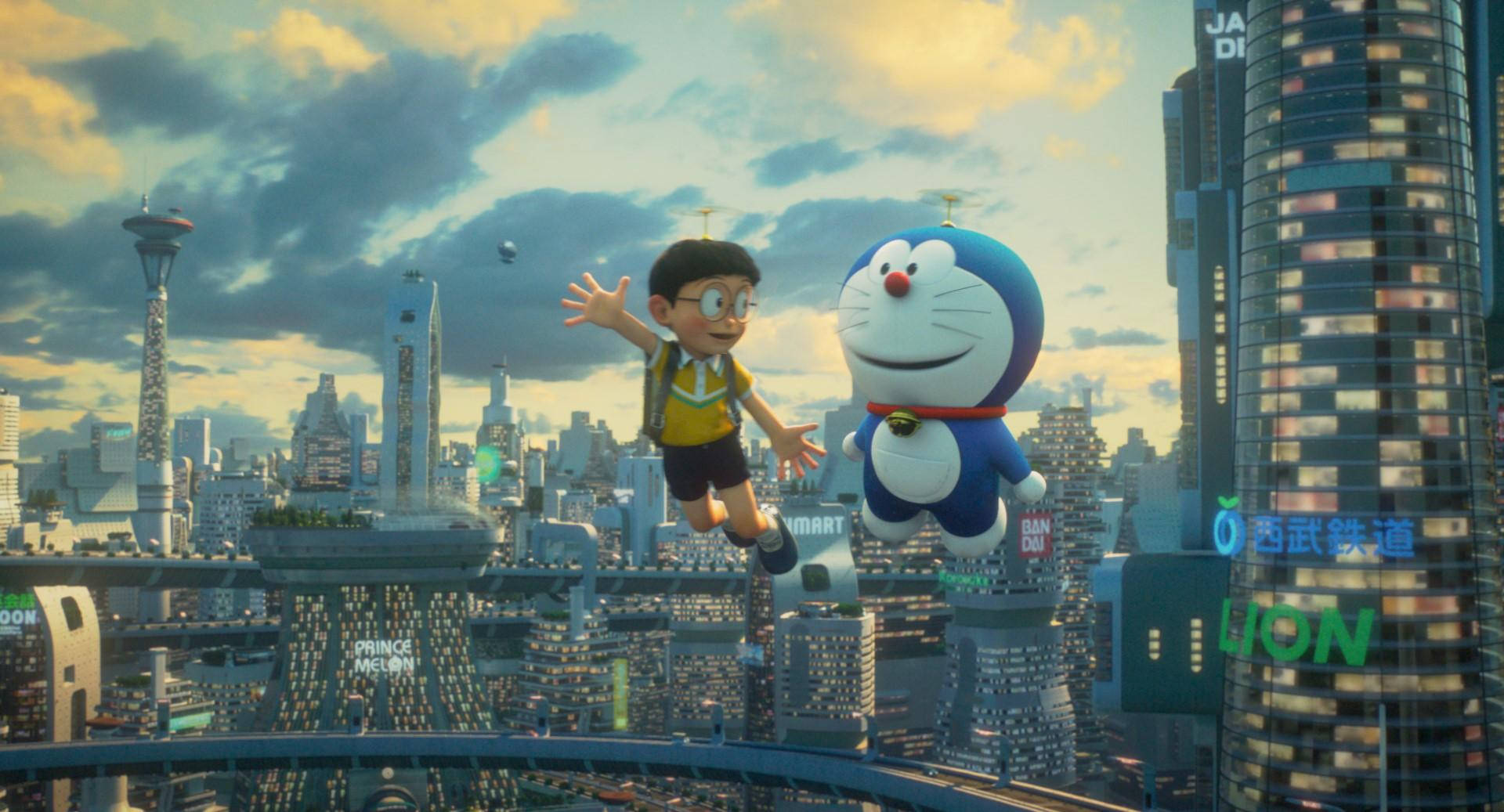Doraemon And Nobita Futuristic City Background