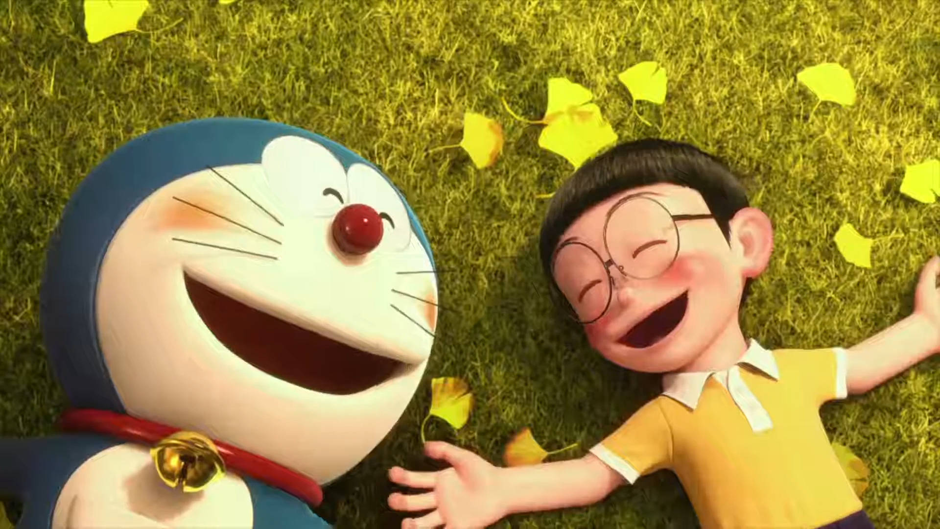 Doraemon And Nobita Lying On The Grass 4k Background