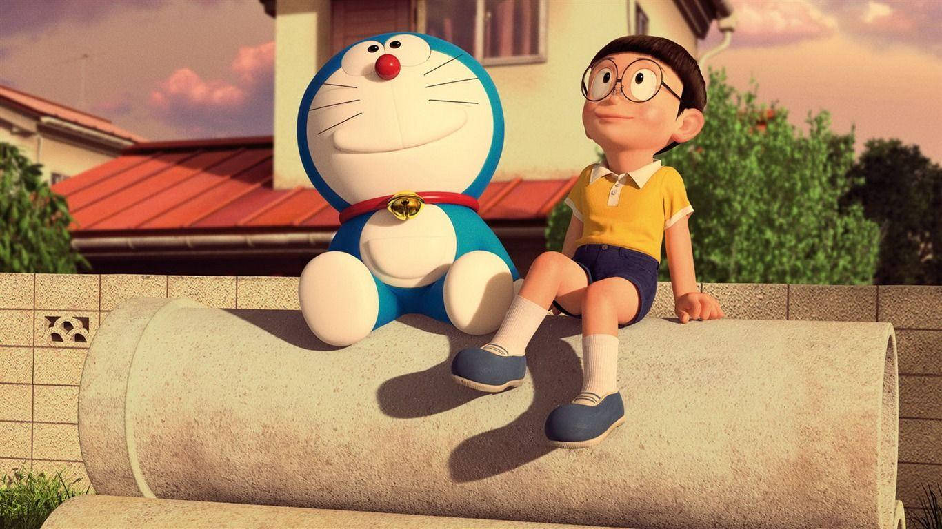 Doraemon And Nobita On Pipe Background
