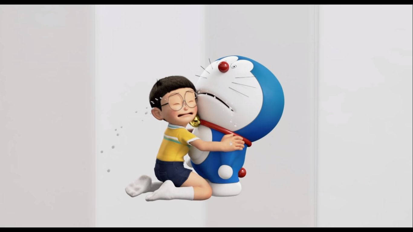 Doraemon And Nobita Striped Art Background