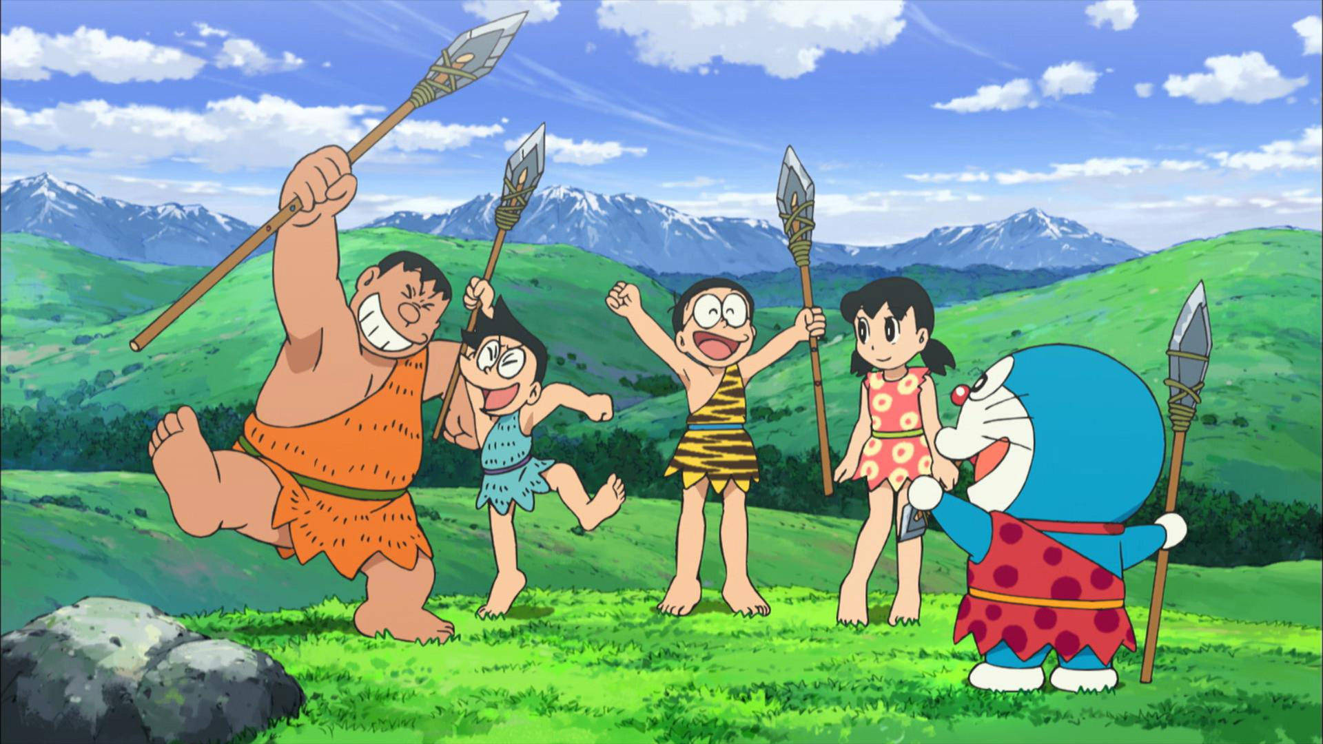 Doraemon And Nobita Tribal Outfits Background