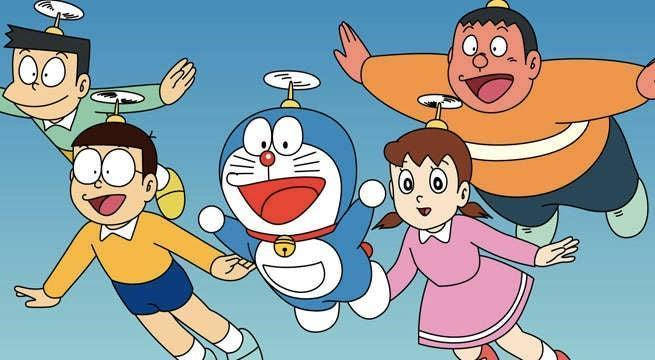 Doraemon Flying With Friends 4k Background
