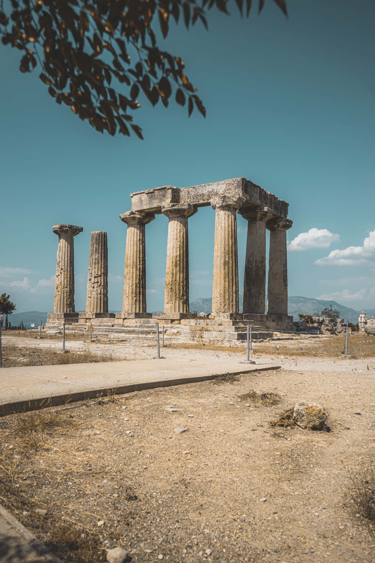 Doric Columns In Temple Of Apollo With Dark Filter Background