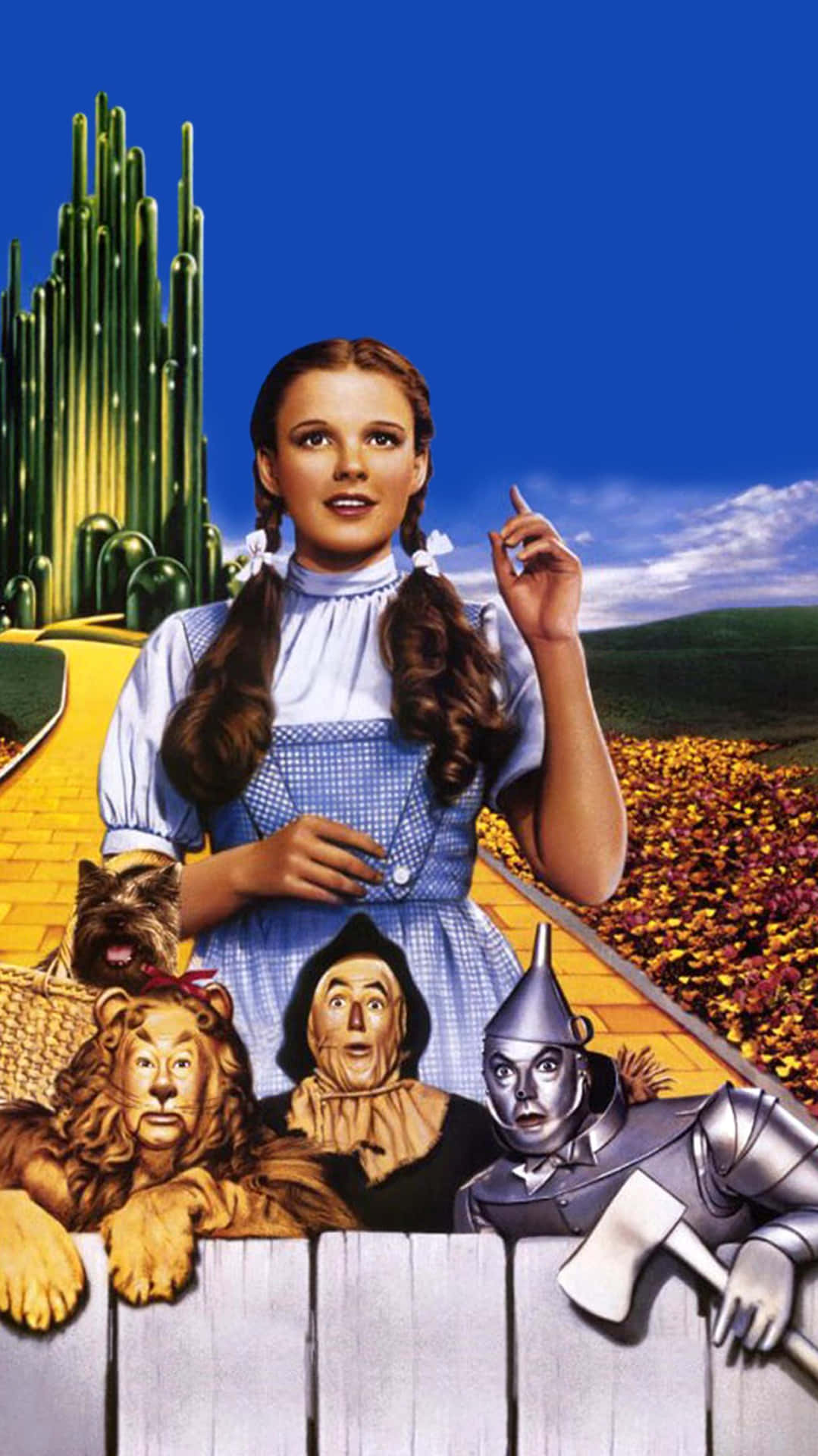 Dorothy, The Scarecrow, The Tinman And The Cowardly Lion Take A Journey Down The Yellow Brick Road Background