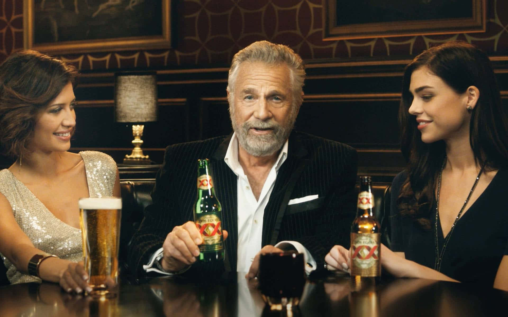 Dos Equis Beer Advertisementwith Actorand Models Background