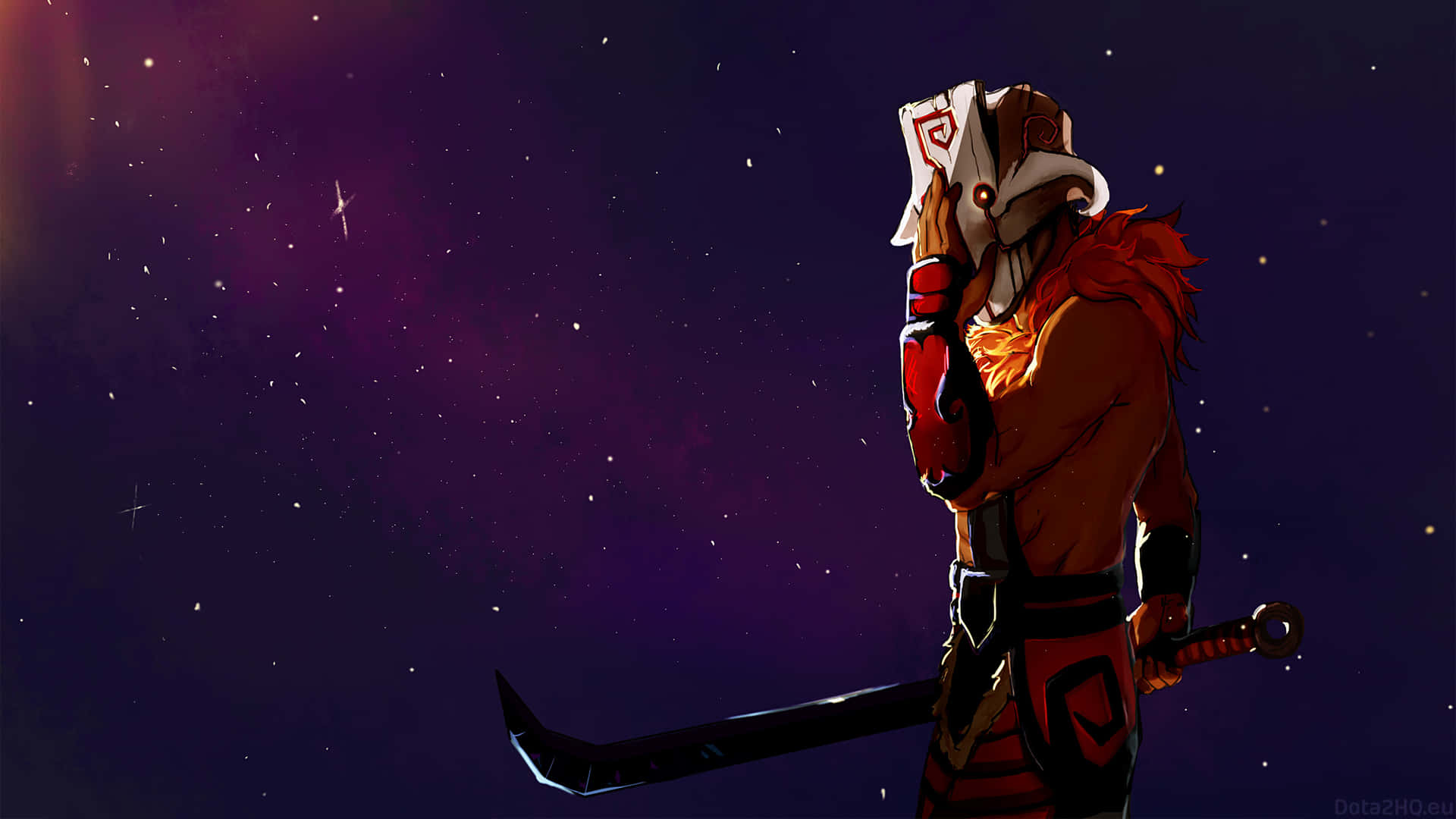 Dota 2 Juggernaut Holding His Mask Background