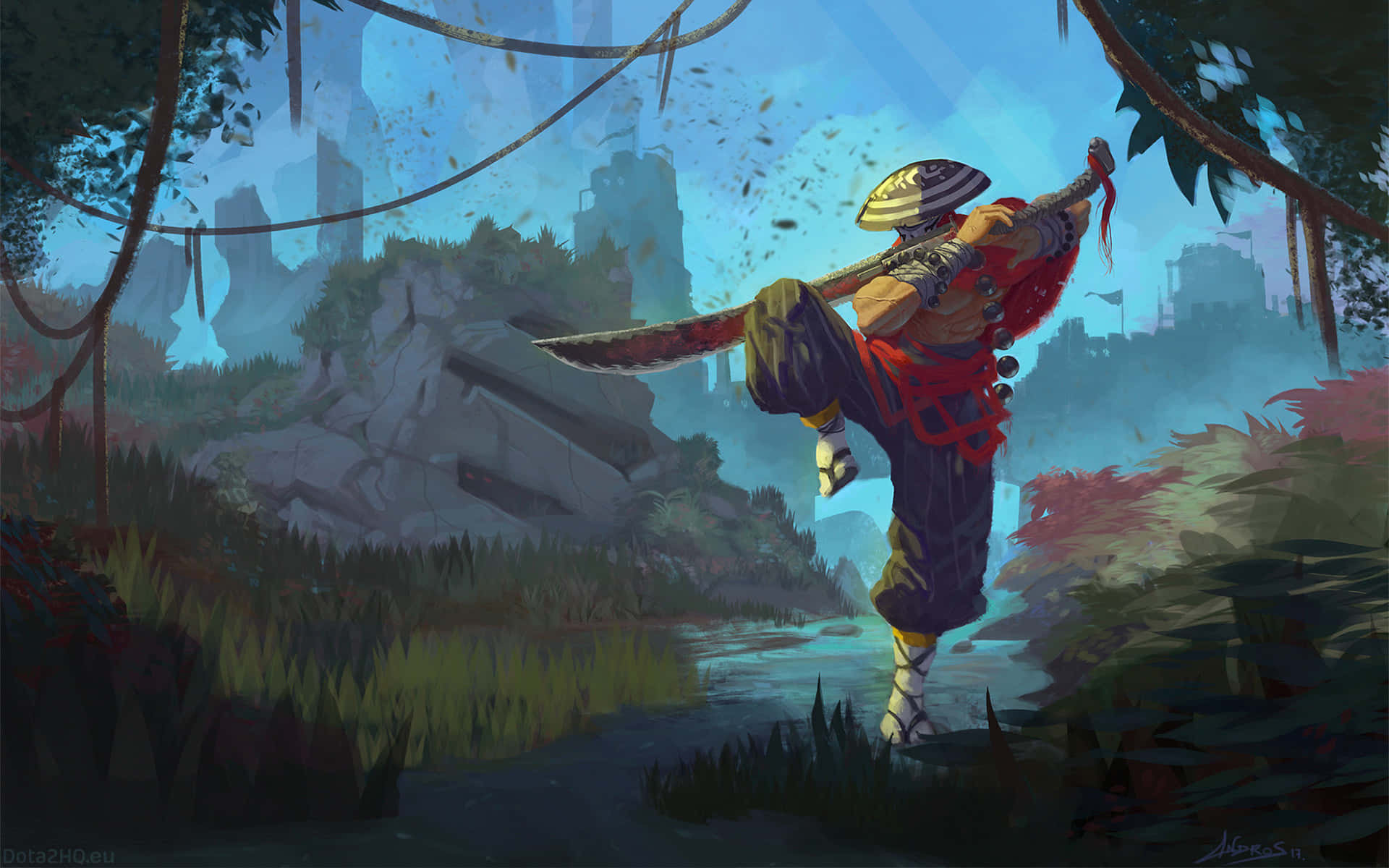 Dota 2 Juggernaut Standing On One Leg Background