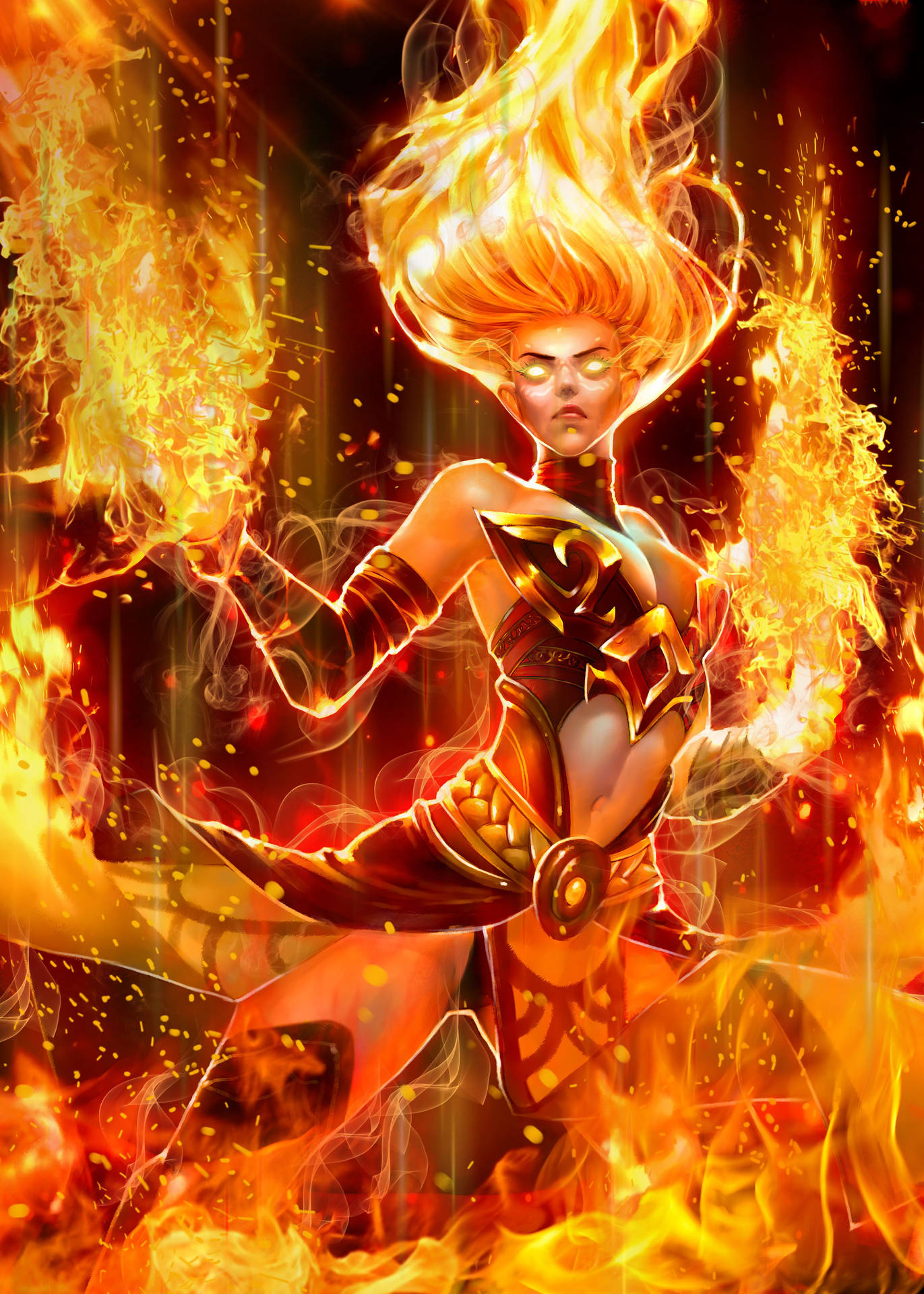 Dota 2 Lina In Fire Background
