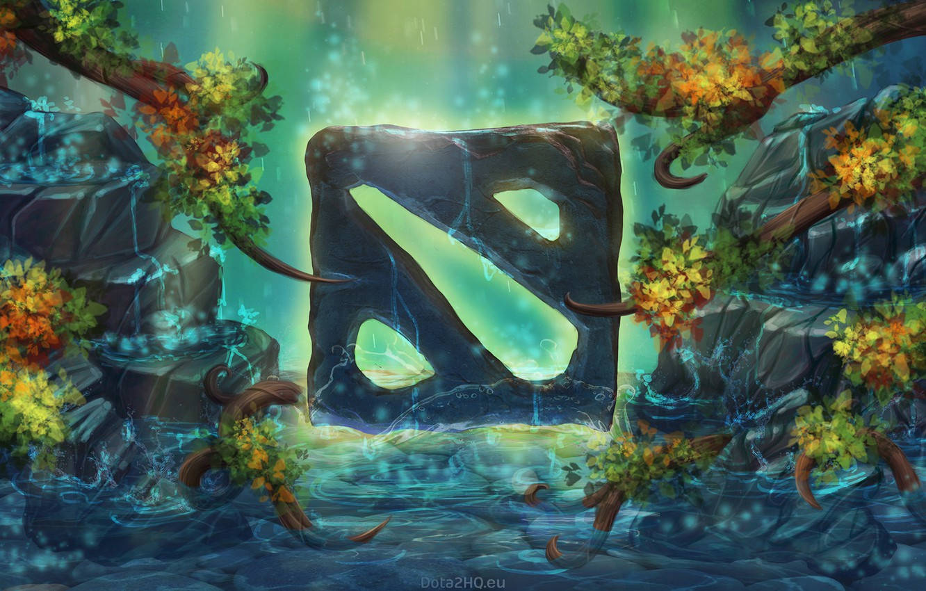 Dota 2 Logo Forest Water Background