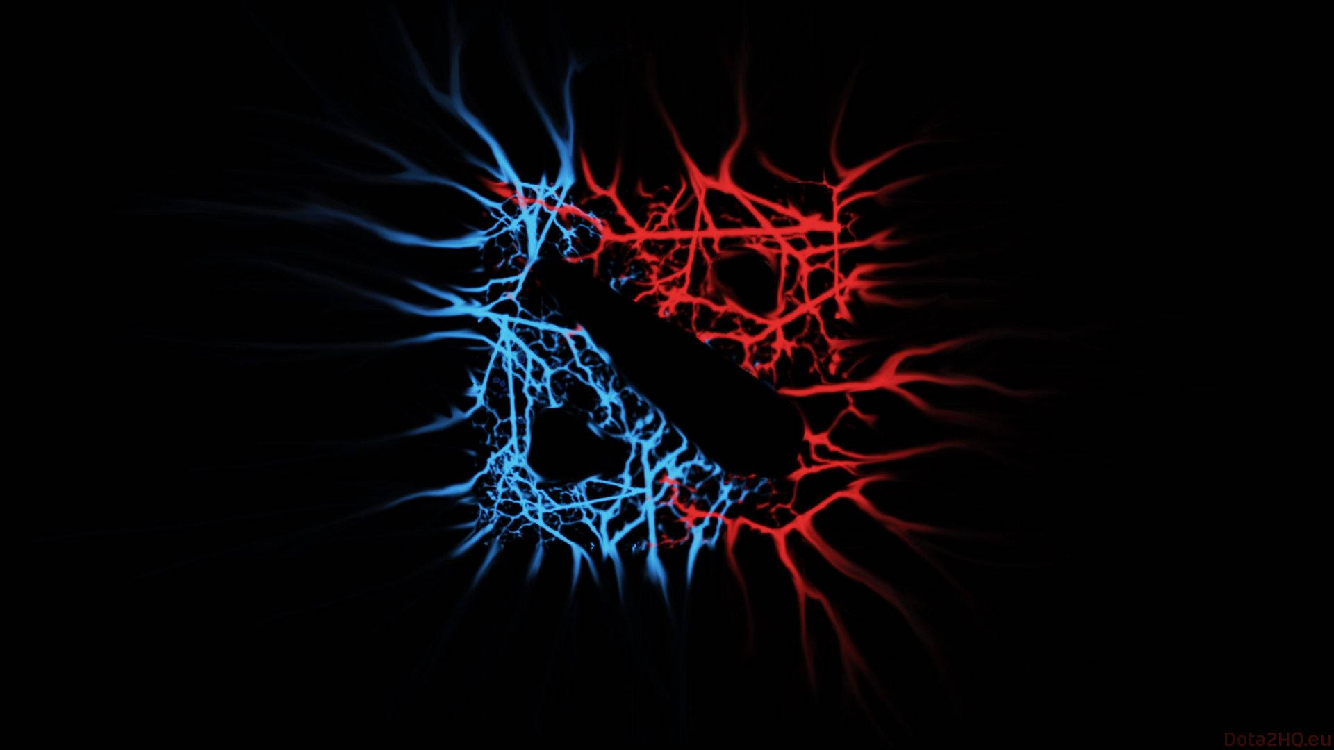 Dota 2 Logo Red Blue Roots Background