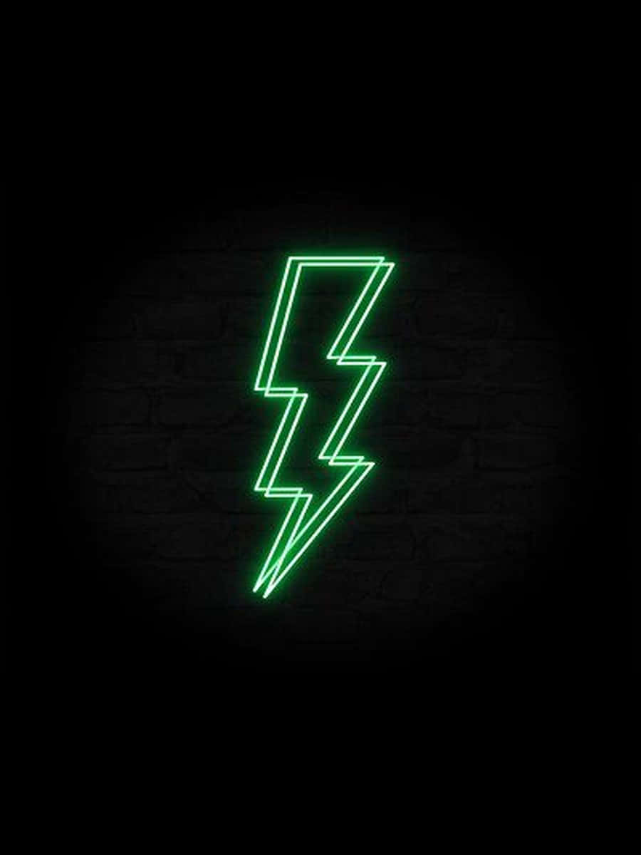 Double Green Neon Lightning In Black Background
