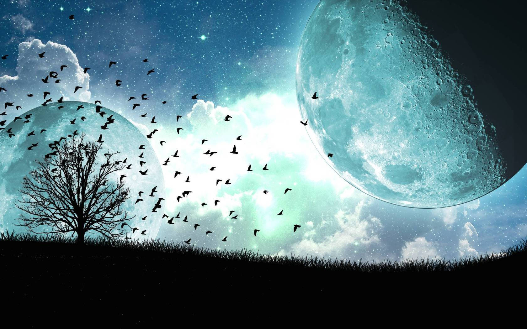 Double Moon Night Sky Background