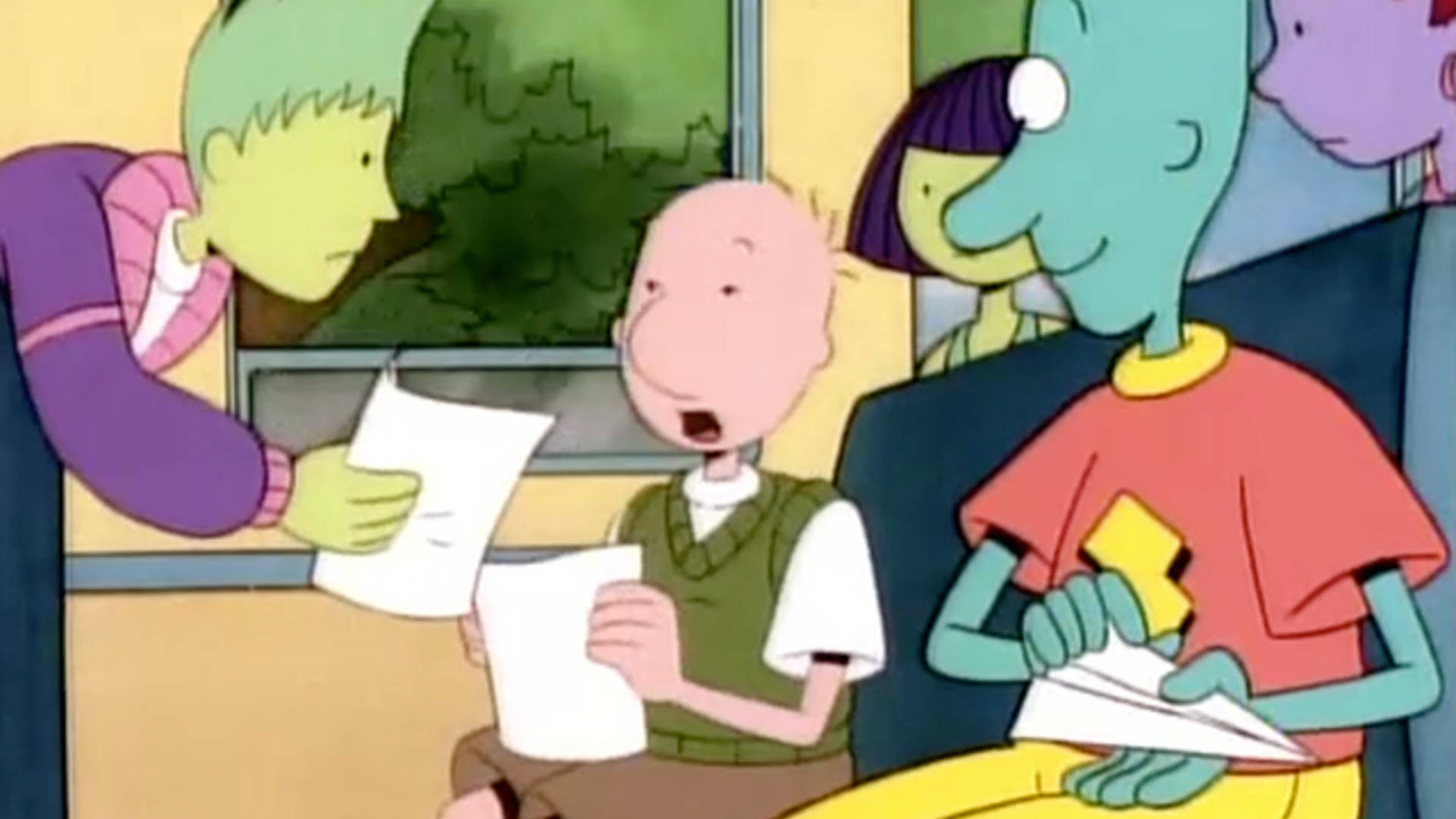 Doug Funnie And Skeeter Valentine Studying In A Classroom Background