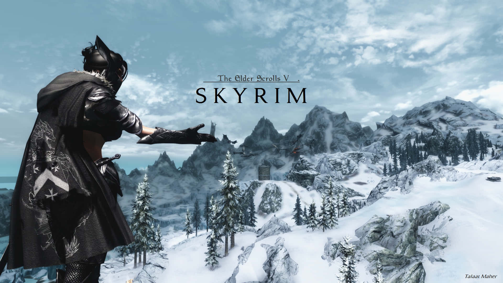 Dovahkiin Hero In Action Amidst A Scenic Skyrim Landscape. Background