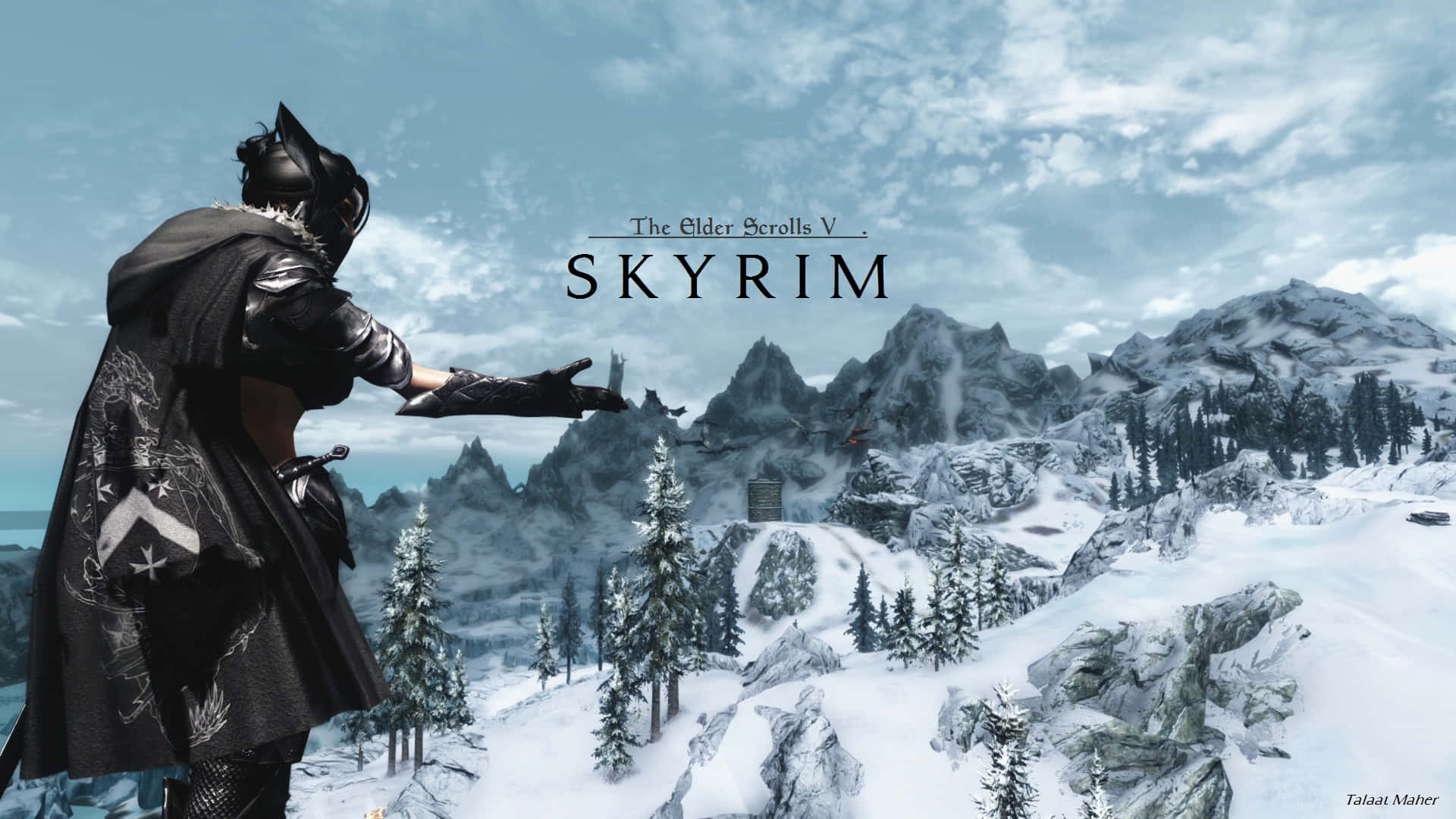 Dovahkiin Hero In Action Amidst A Scenic Skyrim Landscape.