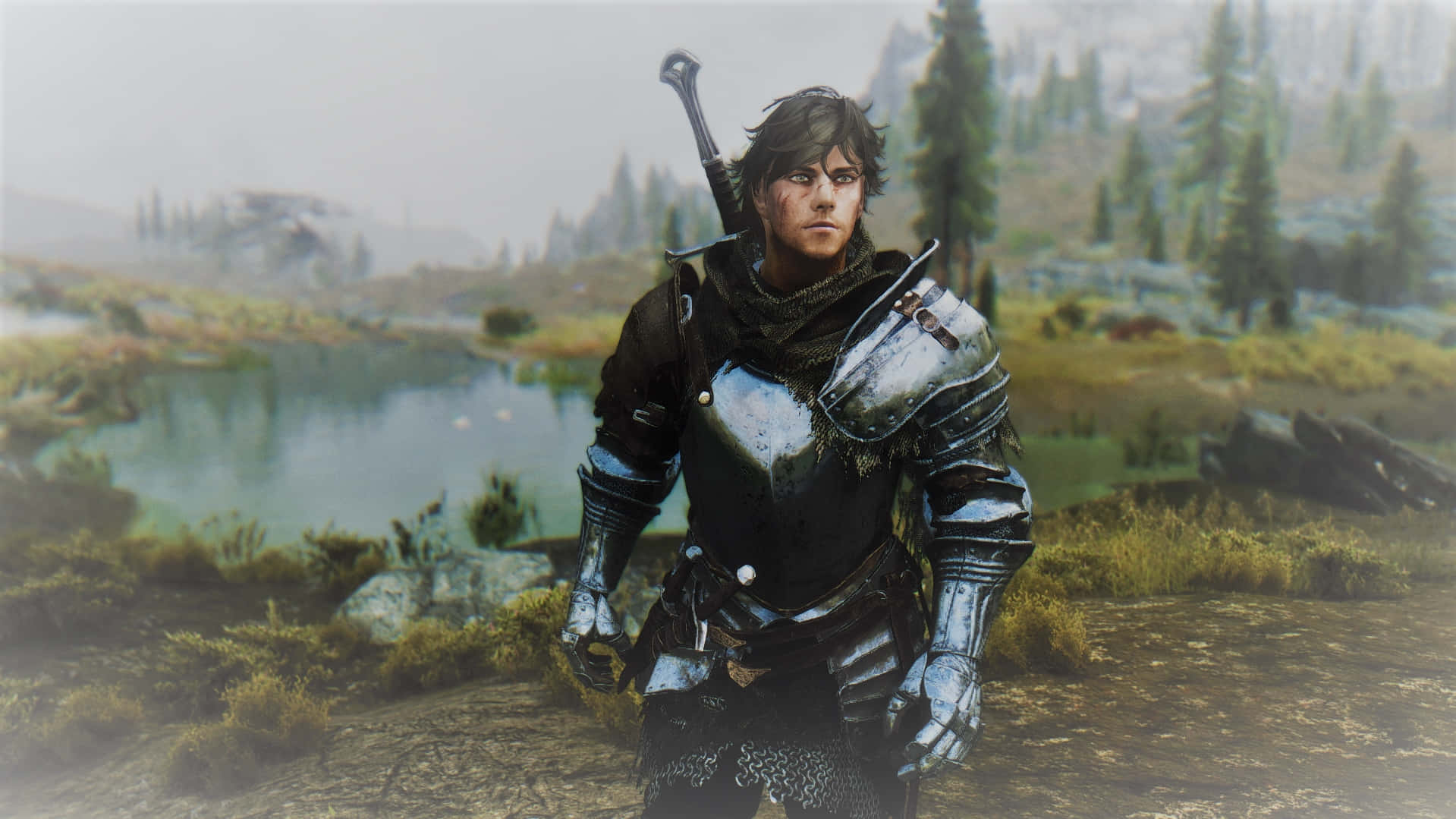 Dovahkiin Standing Strong Amidst A Breathtaking Landscape Background