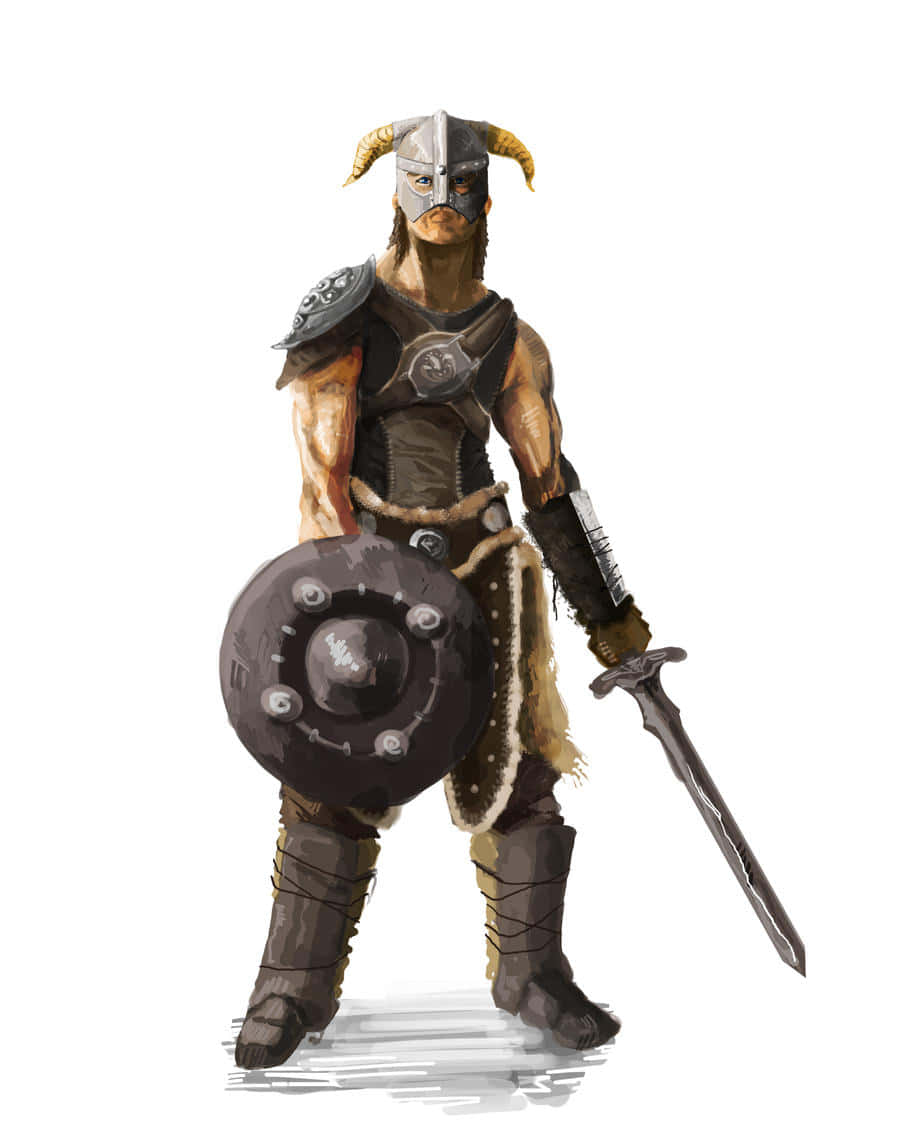 Dovahkiin Standing Tall In Full Armor Background
