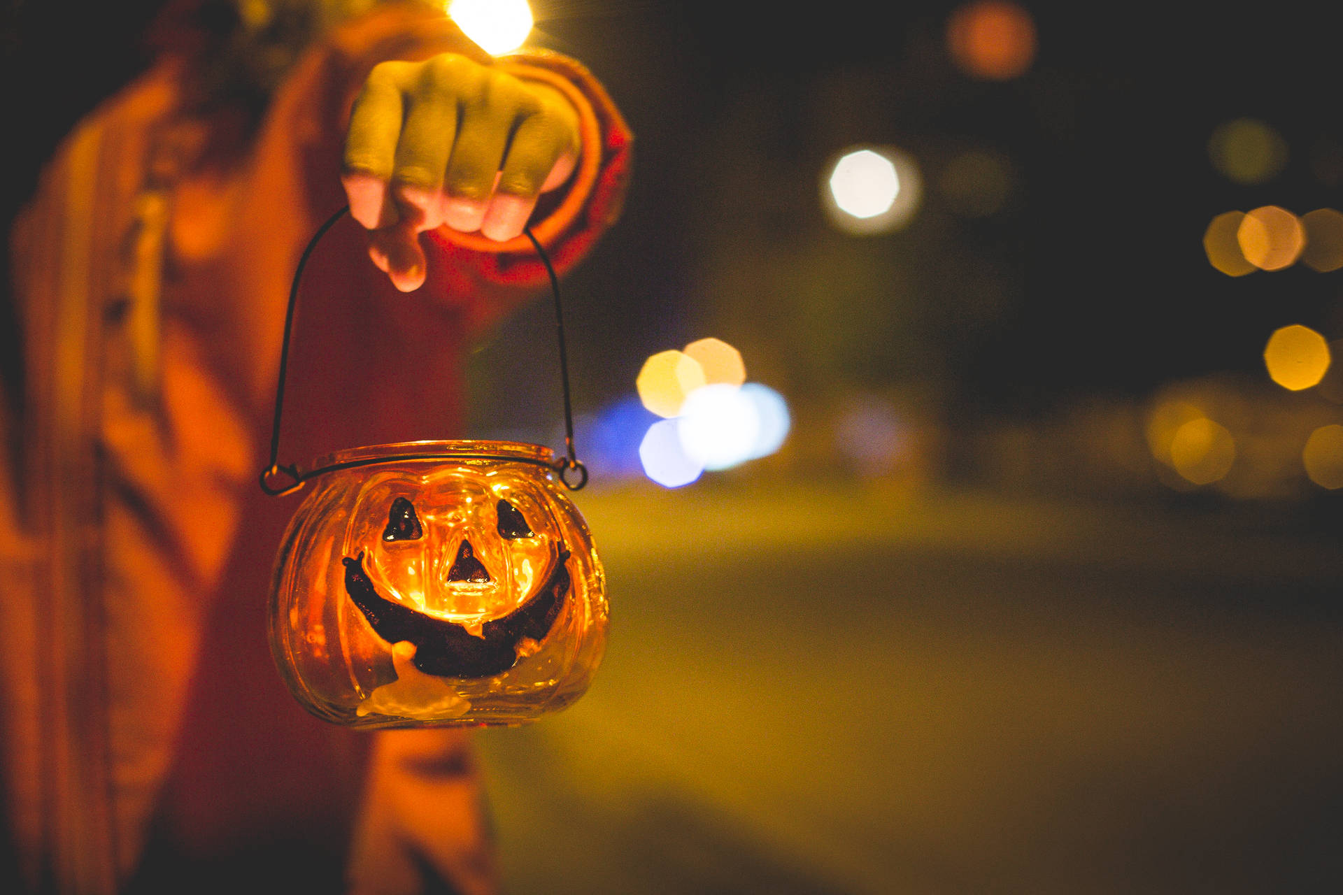 Download Little Girl Holding Halloween Candle Holder Free Stock Photo Background