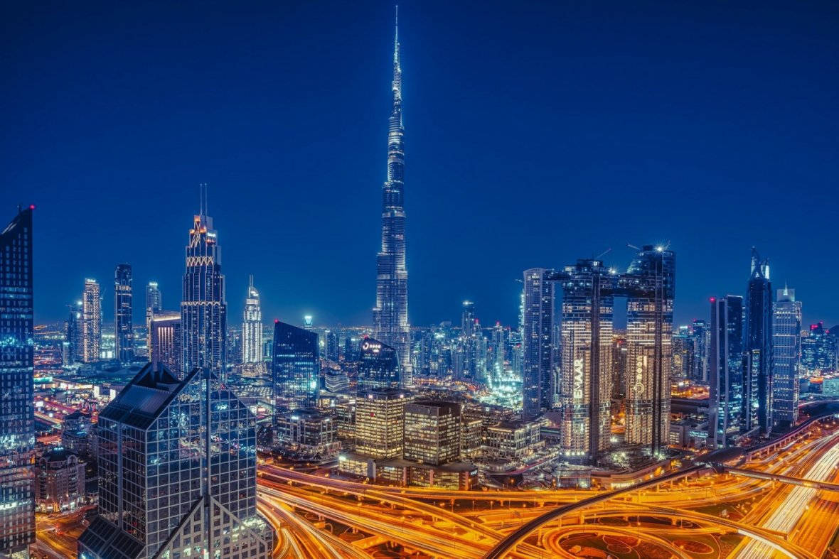 Downtown Dubai At Night Background