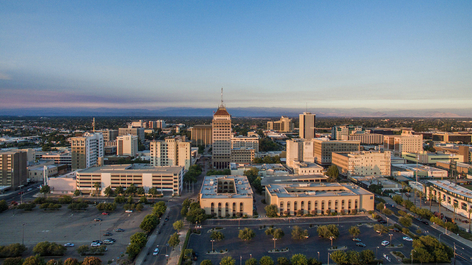 Downtown Fresno California Aerial View Background