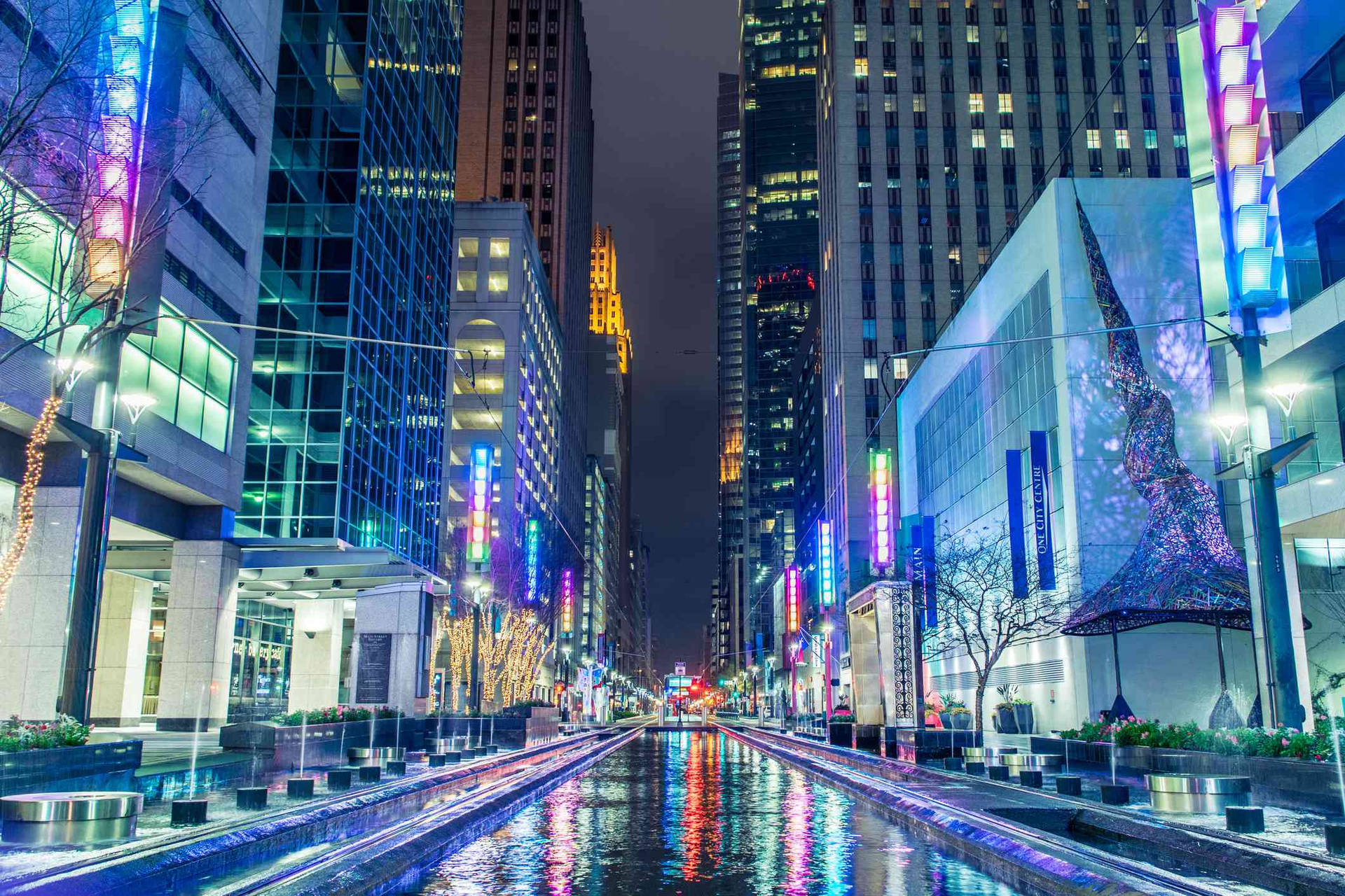 Downtown Houston At Night Background