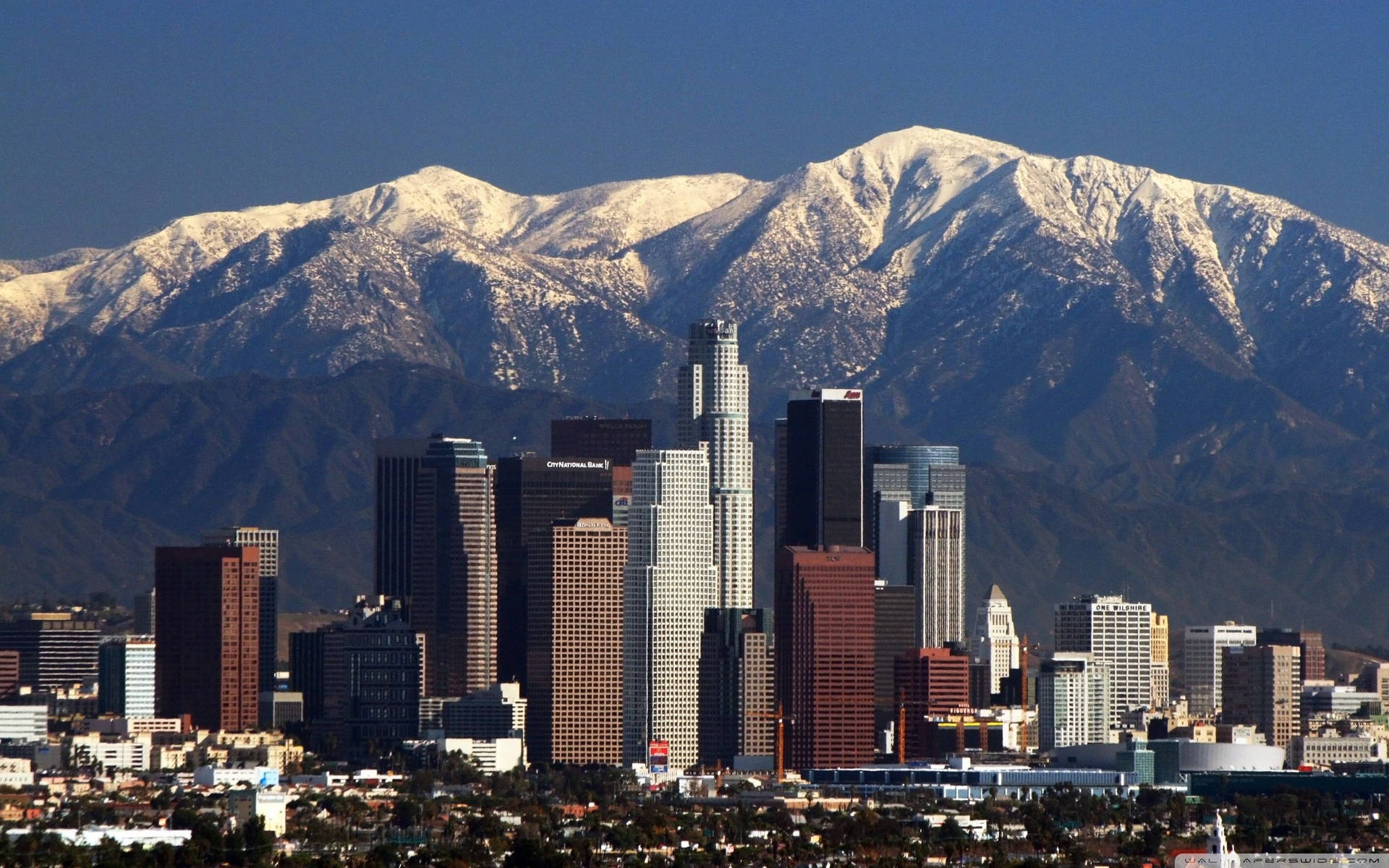 Downtown Los Angeles Mountain Skyline View Background