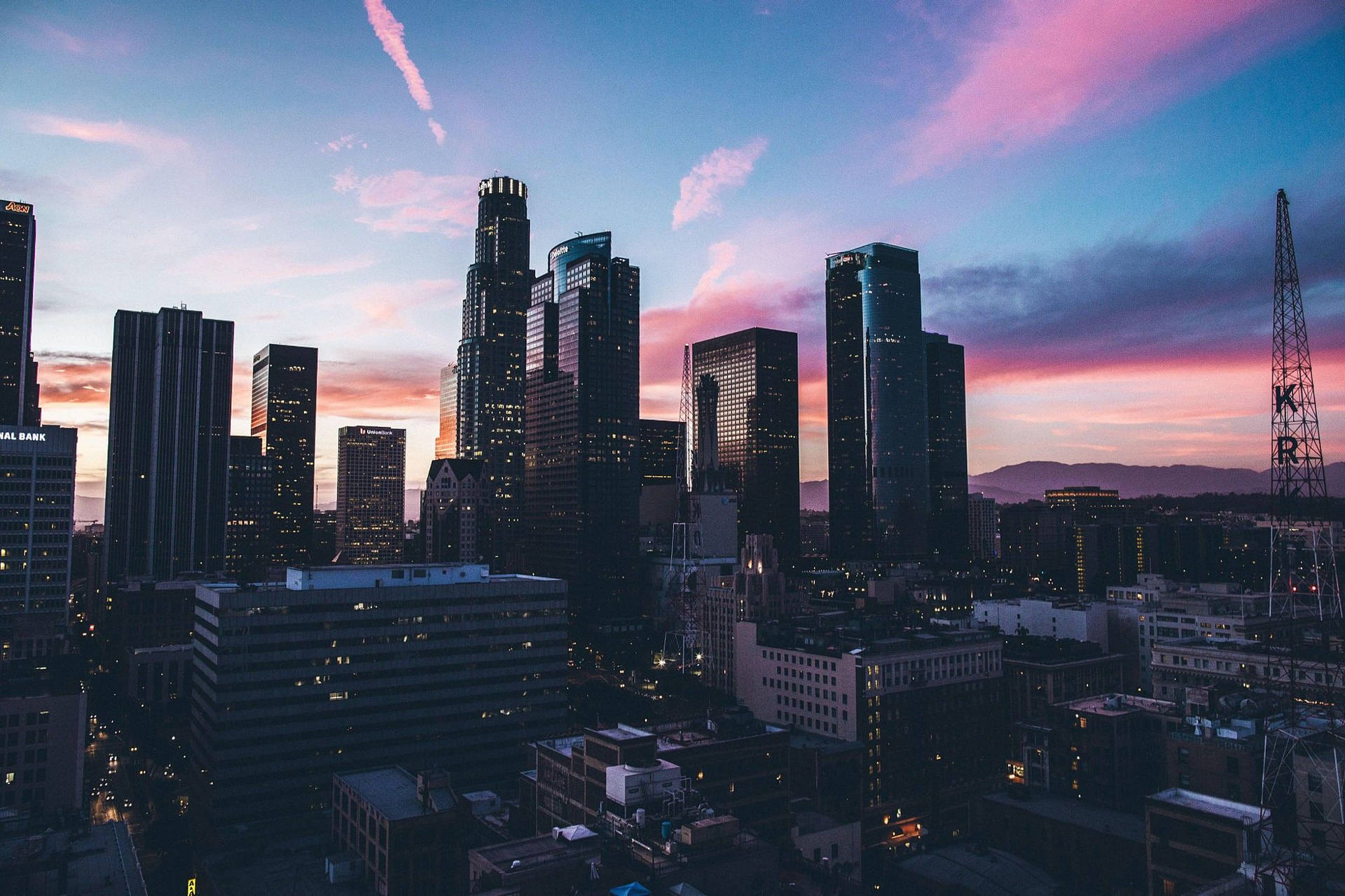 Downtown Los Angeles Sunset Background