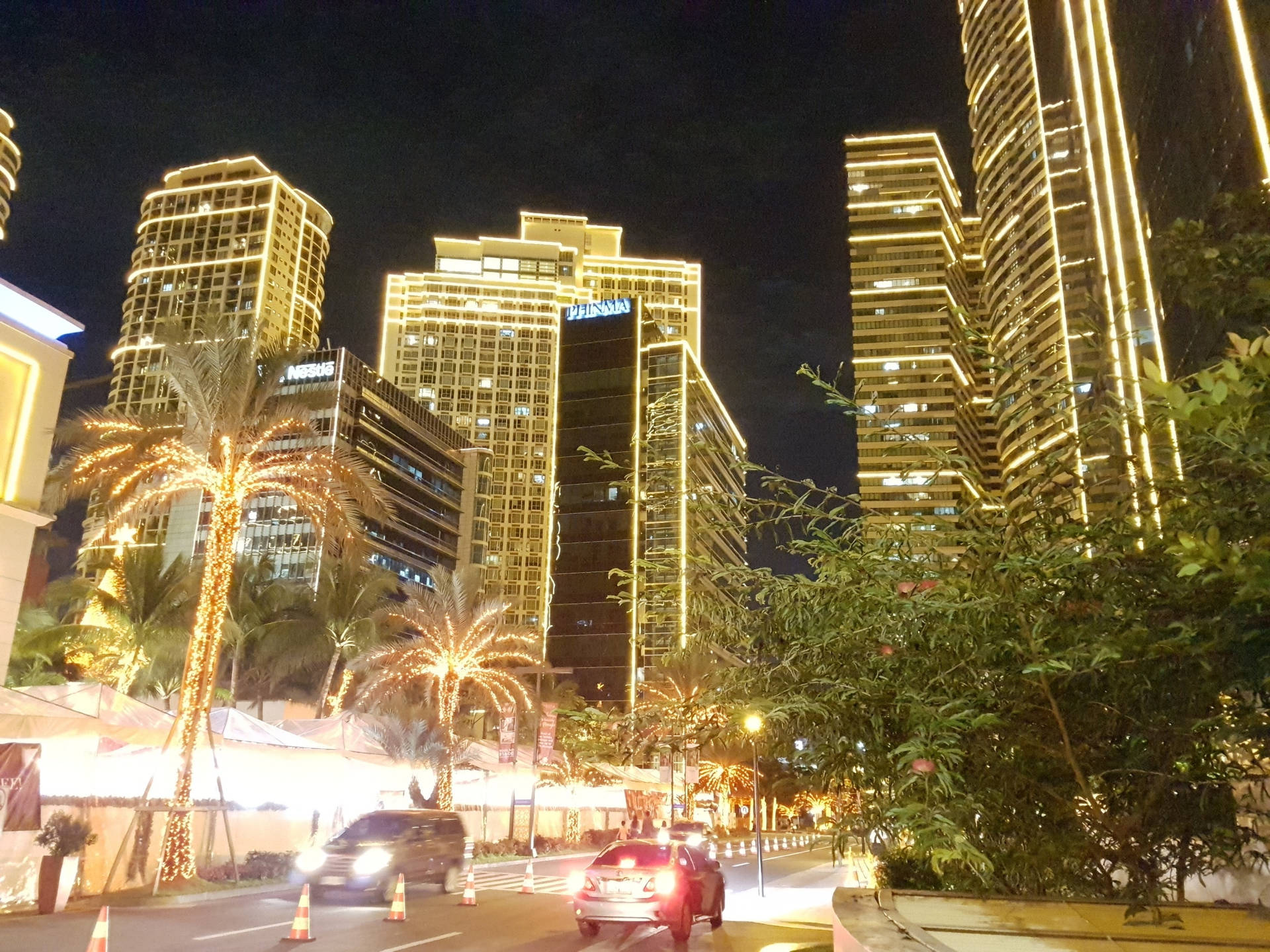 Downtown Makati Philippines At Night Background