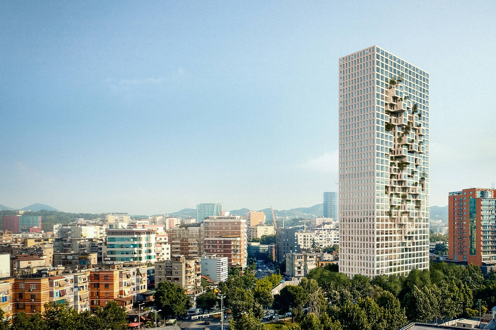 Downtown One Building In Albania Background