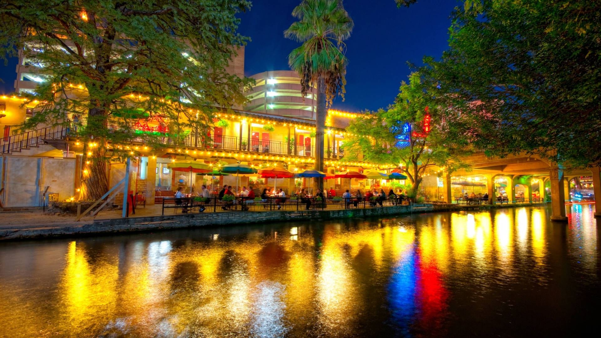 Downtown San Antonio Skyline Night Reflection