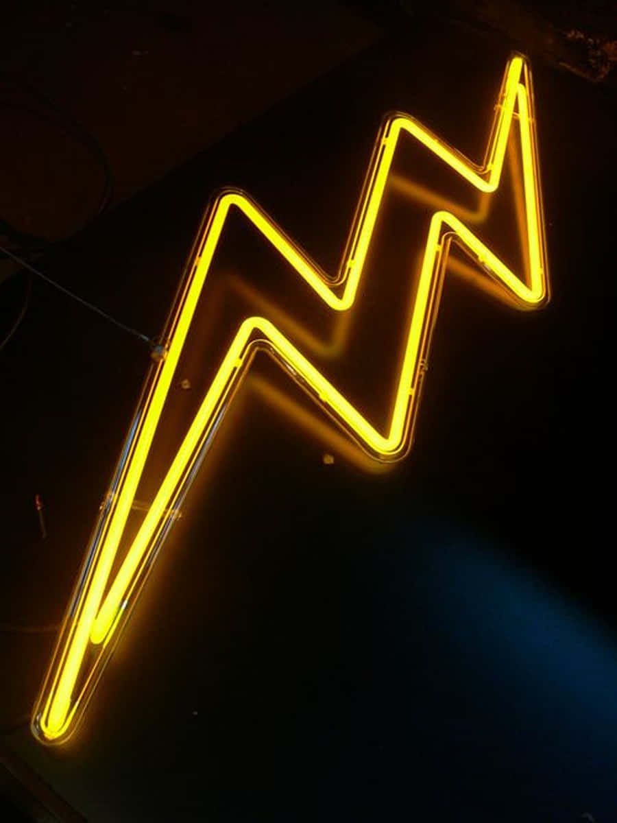 Downwards Yellow Neon Lightning Icon Background