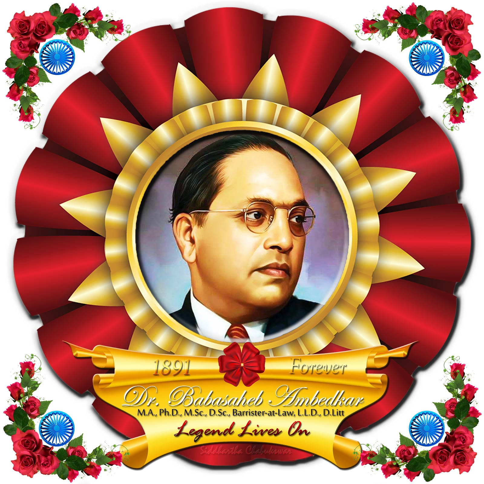 Dr. Babasaheb Ambedkar Portrait With Flower Frame Background