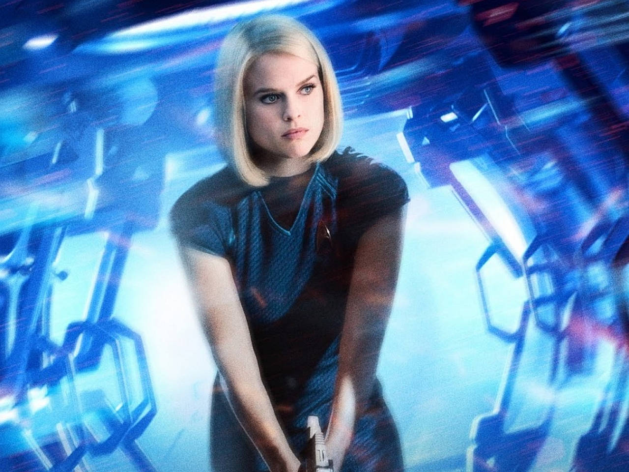 Dr. Carol Marcus Standing Against The Backdrop Of A Starship In Star Trek Into Darkness Background