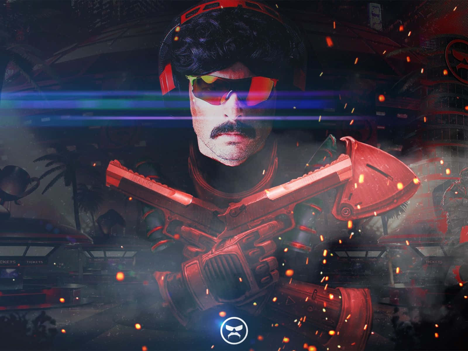 Dr Disrespect Logo With Two Red Guns Background